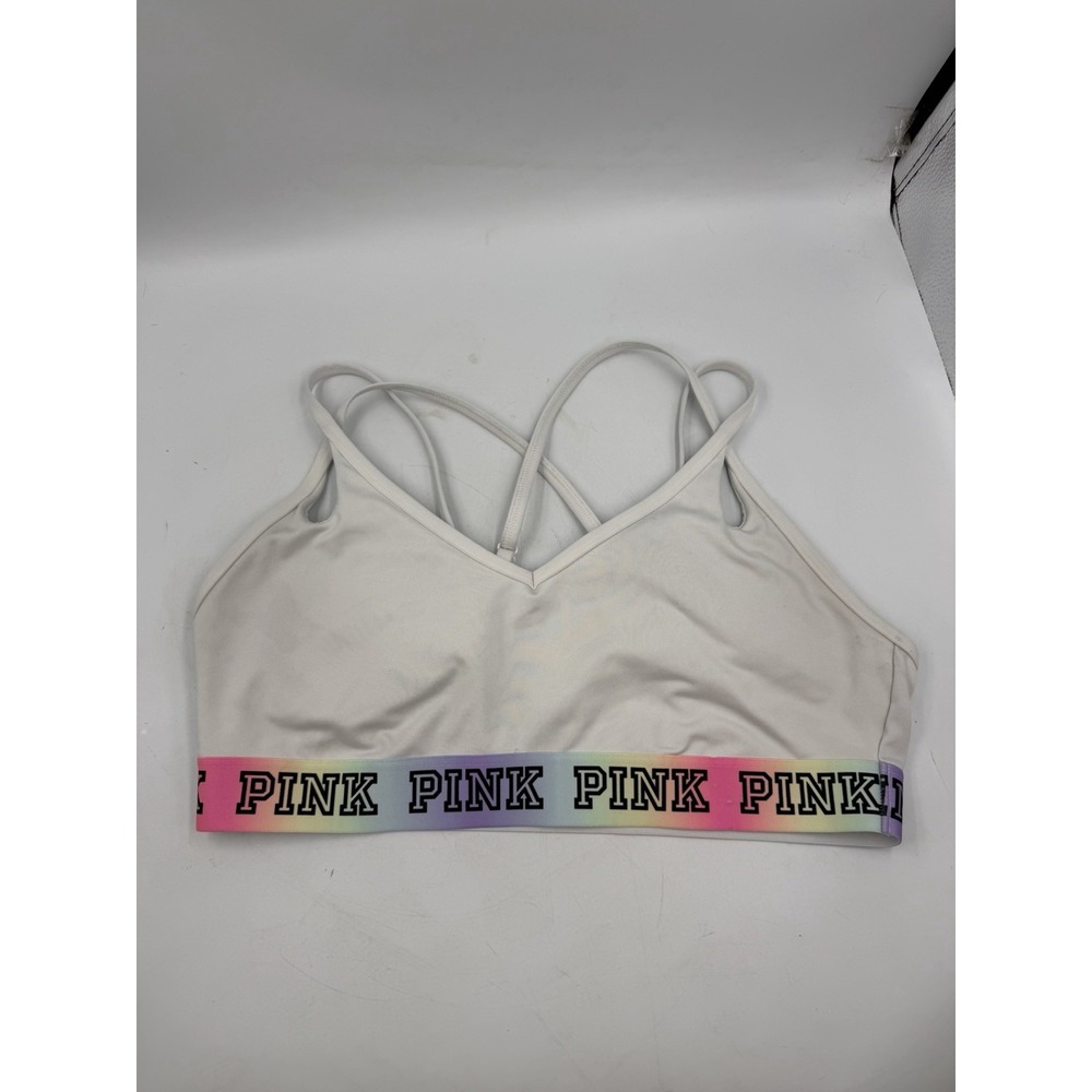 Victoria's Secret Sport Bra Women SP Activewear White Logo Criss Cross Large